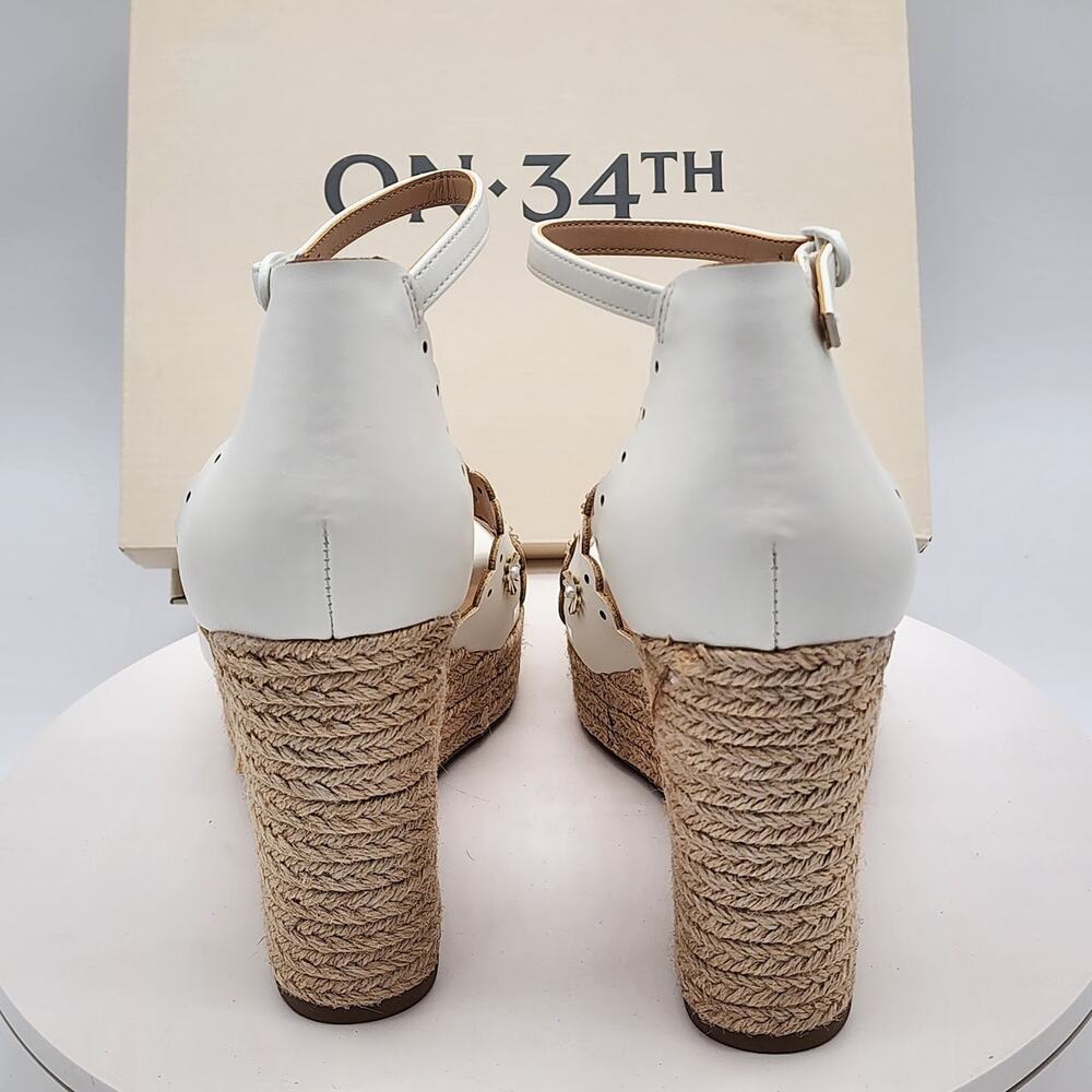 NEW - On 34th Theodore EP White Linen Floral Espadrille Wedge Sandals Size 8.5 M - Picture 5 of 10